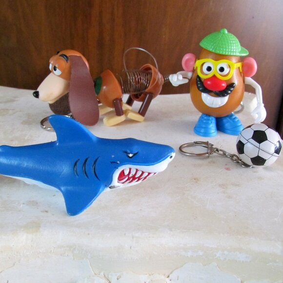 4 KIDS KEYCHAINS: TOY STORY DOG &  MR POTATO HEAD, SHARK, SOCCER BALL - Picture 2 of 4
